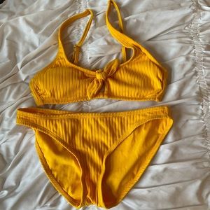 Yellow ribbed bikini set